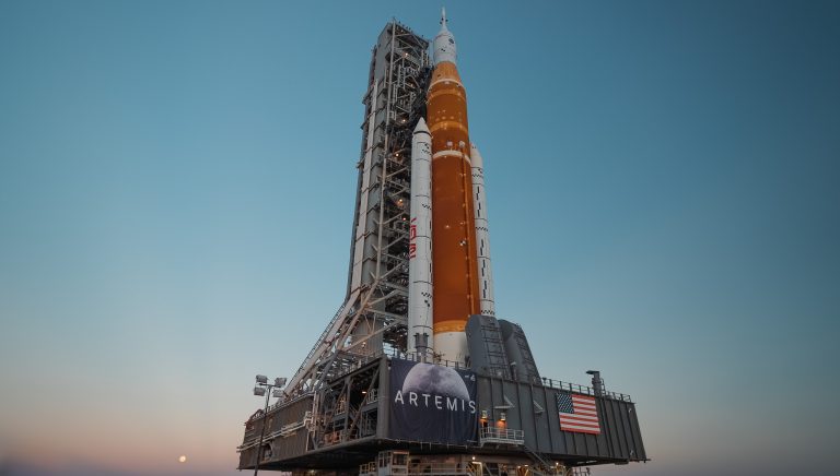 Space Launch System SLS in launch position